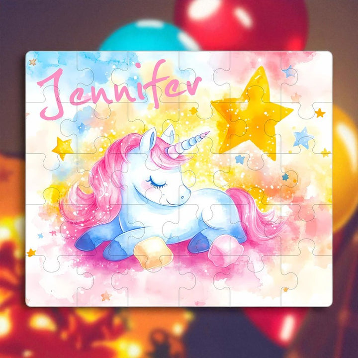 Personalized Sleeping Unicorn Name Puzzle – Custom Wooden Puzzle for Girls