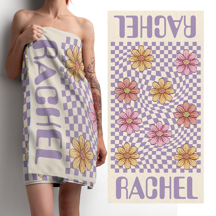 Personalized name quick-drying sand absorbent beach towel flower style