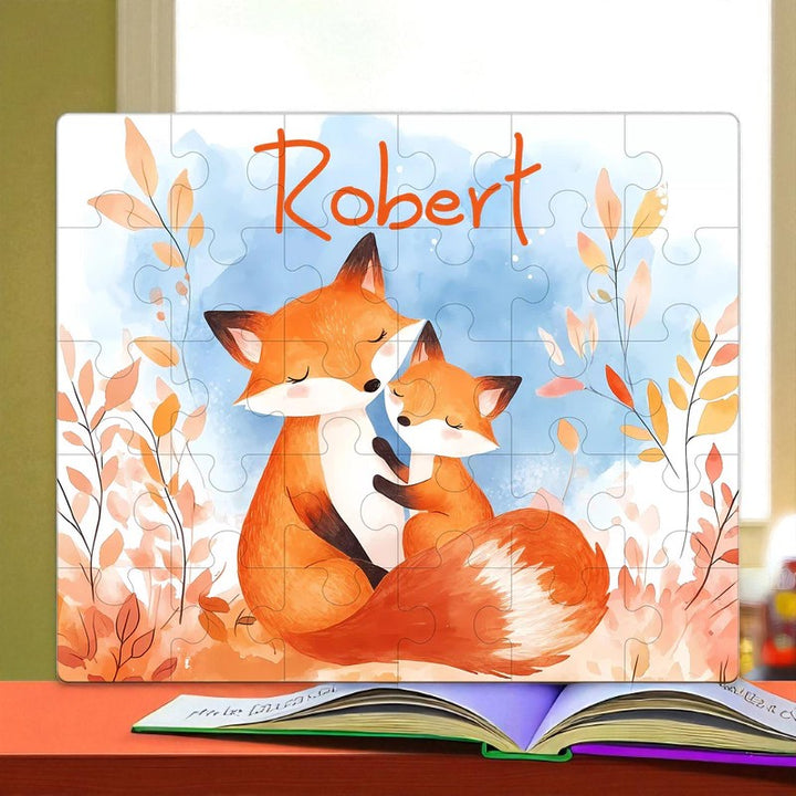 Personalized Autumn Fox Name Puzzle – Fall-Themed Wooden Puzzle for Toddlers
