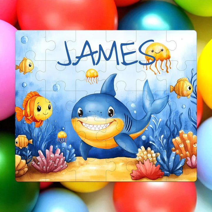Personalized Shark Name Puzzle – Custom Wooden Jigsaw for Ocean-Loving Toddlers