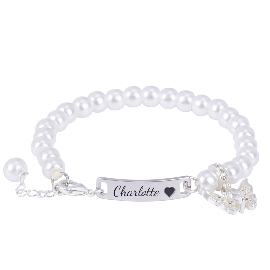 Personalized Baby Name Pearl Bracelet with Butterfly – Hand‑Woven Adjustable Jewelry