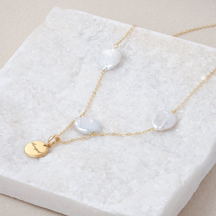 Personalised Name Baroque Pearl Disc Pendant Necklace