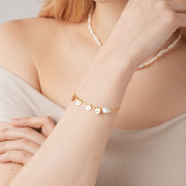 Personalized Names Charm Bracelet - Natural Baroque Pearl Paperclip Bracelet