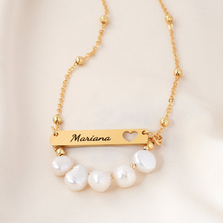 Personalized Name Natural Freshwater Pearl Bar Necklace