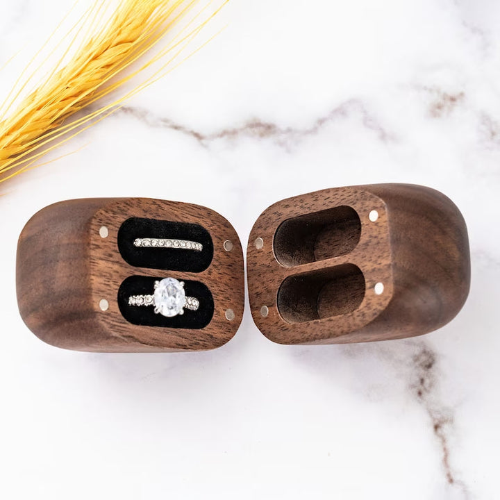 Personalized Wooden Ring Box & Gift Couples With Engraved Birth Flowers On The Back
