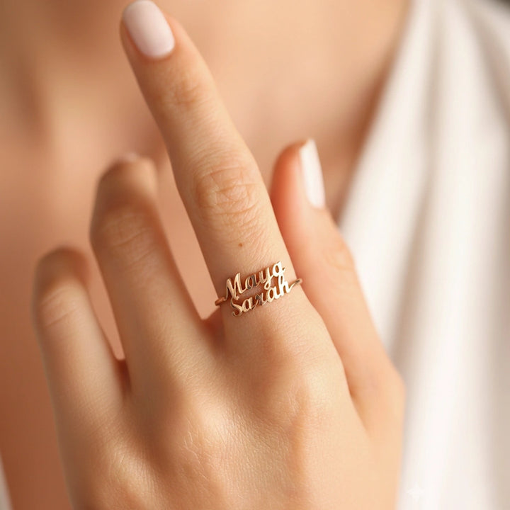 Anel de coração vazado com nome gravado personalizado – Presente personalizado para casais