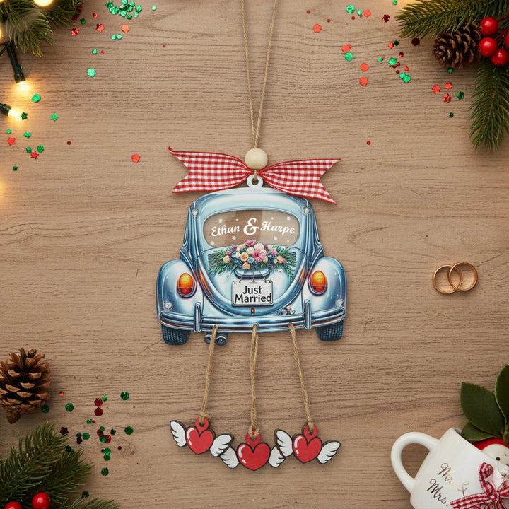 Personalized Just Married 3D Car Ornament | Custom Names & Year