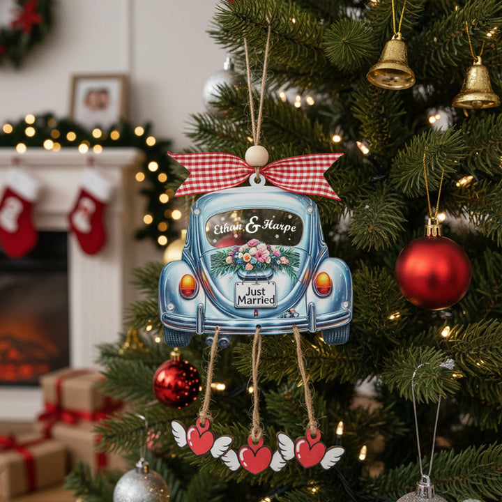 Personalized Just Married 3D Car Ornament | Custom Names & Year