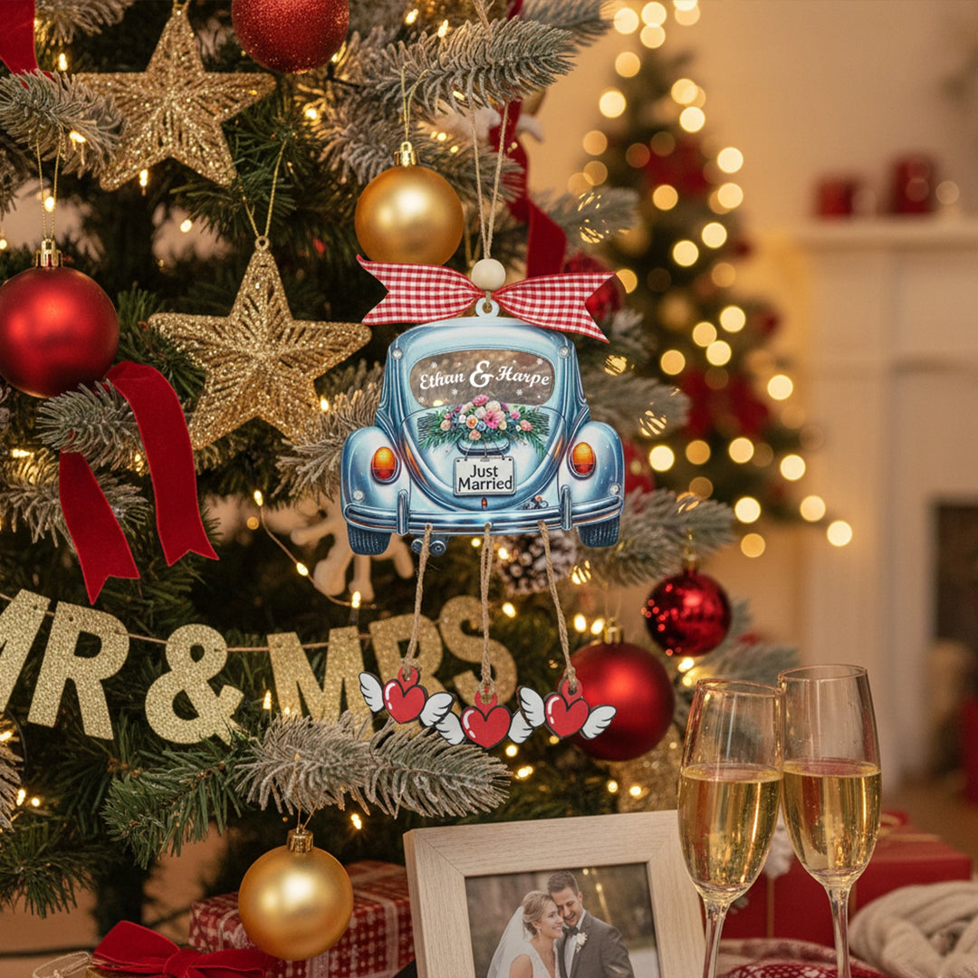 Personalized Just Married 3D Car Ornament | Custom Names & Year