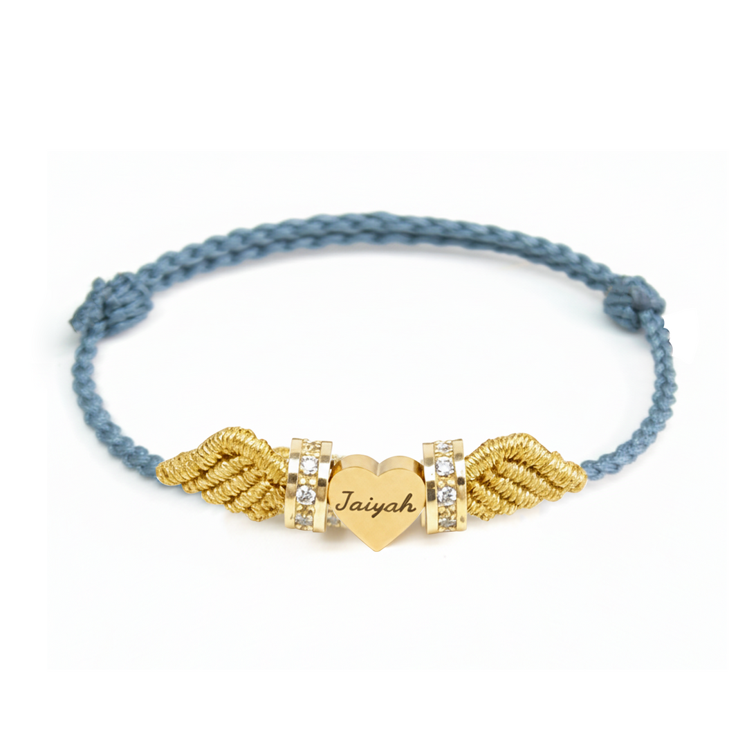 Personalized Angel Wing Parent-Child Bracelet – Custom Handwoven Birth Keepsake