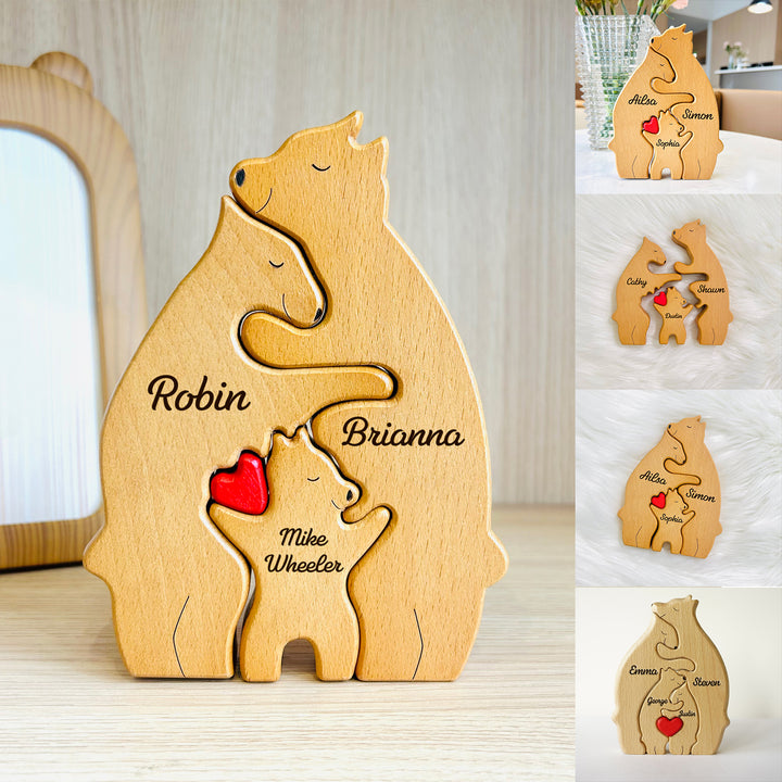 Personalized Bear Family Puzzle with 2-10 Family Name,Wooden Sculpture Decor, for Christmas/Birthday/House Warming