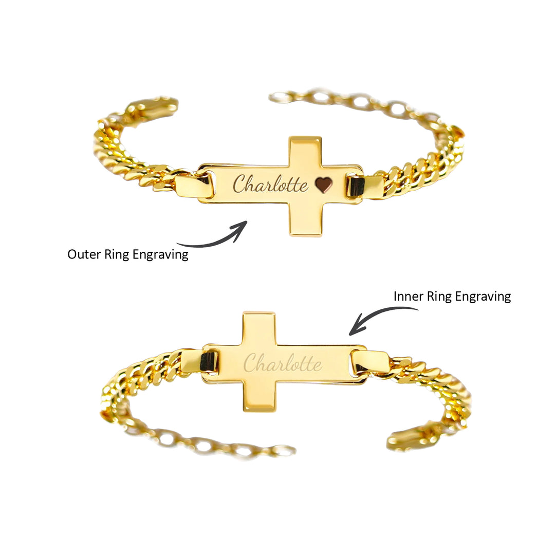 Personalized Children's Cross Name Bracelet – Sterling Silver with Gold Plating