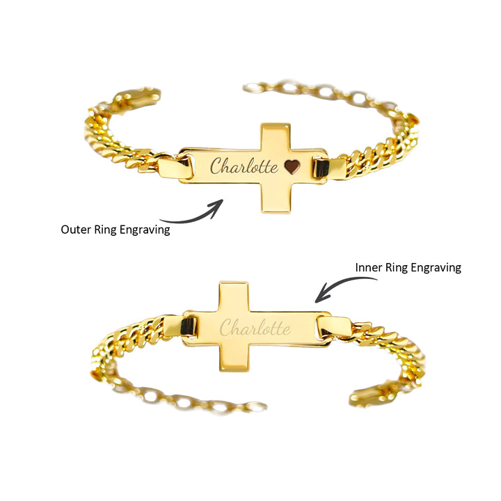 Personalized Children's Cross Name Bracelet – Sterling Silver with Gold Plating