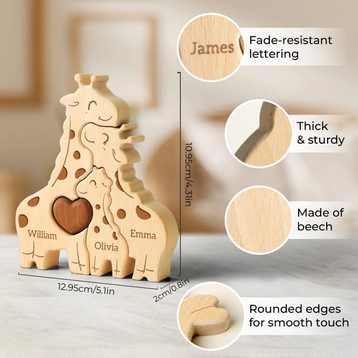 Personalized Family Giraffes Puzzle – Custom Wooden Name Puzzle for Families