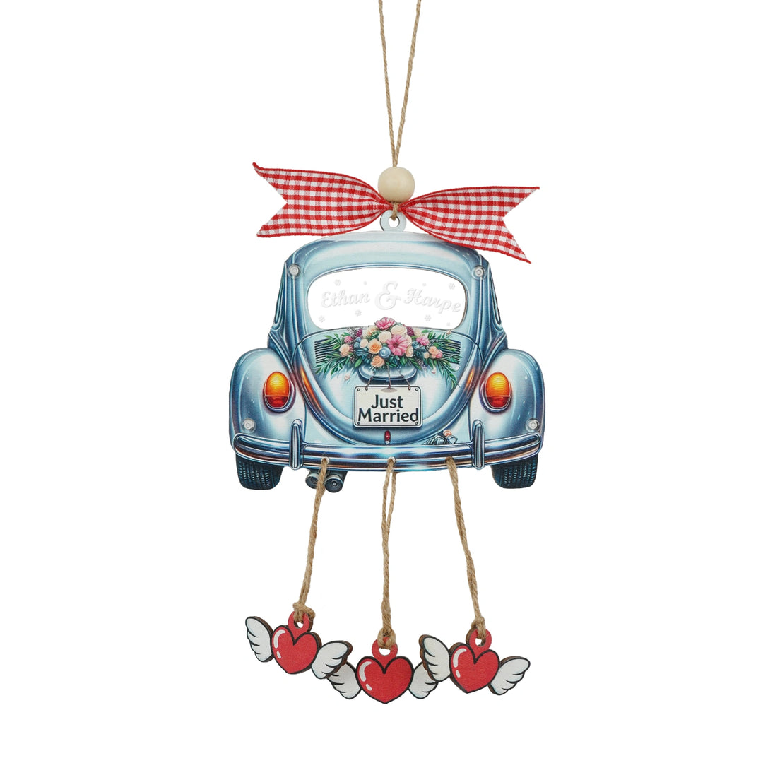 Personalized Just Married 3D Car Ornament | Custom Names & Year