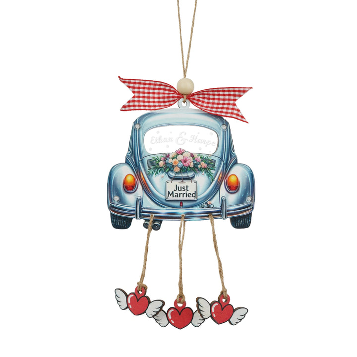 Personalized Just Married 3D Car Ornament | Custom Names & Year