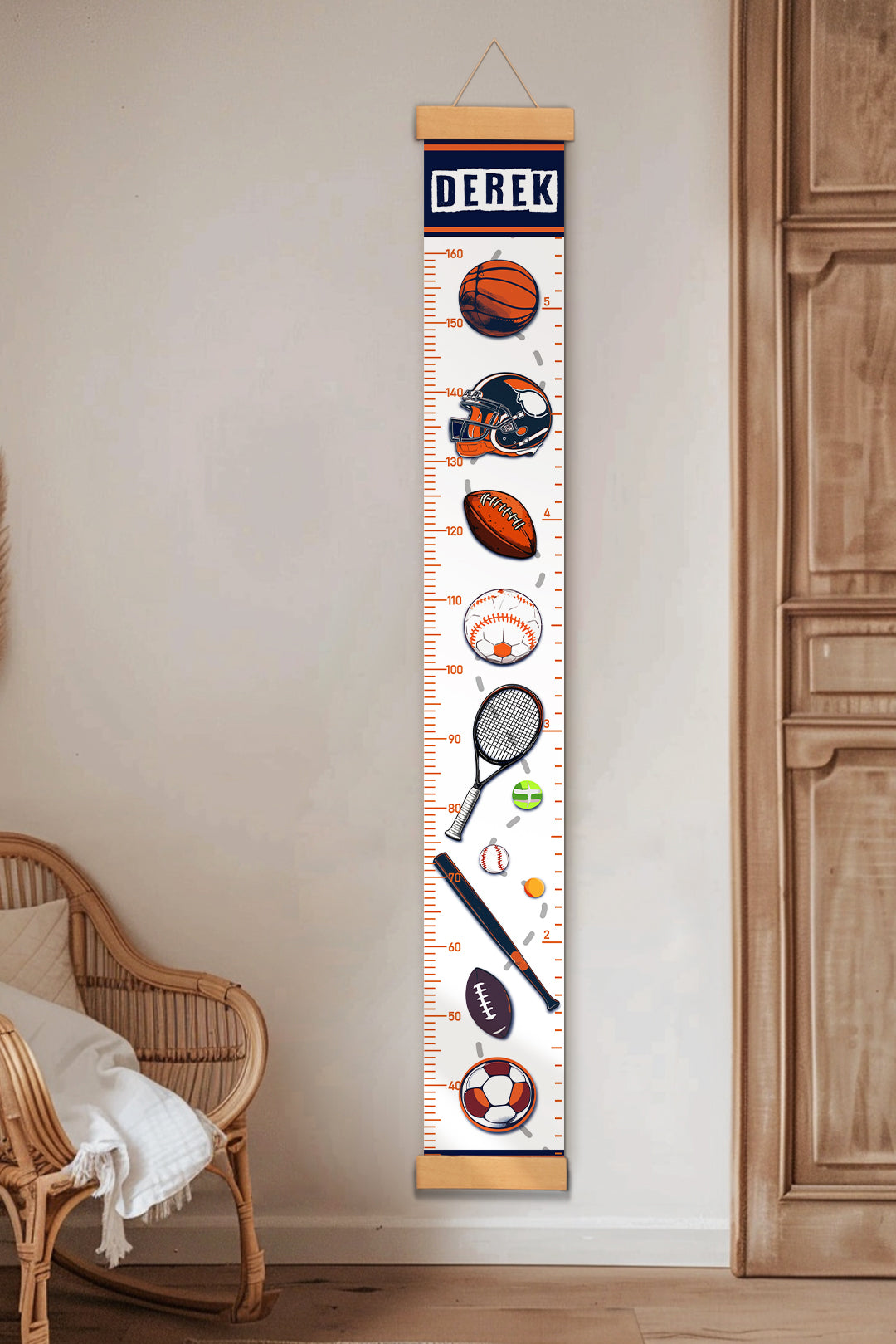 Sports Theme Ruler Personalized Sports Theme Hanging Canvas Height Ruler – nameingift