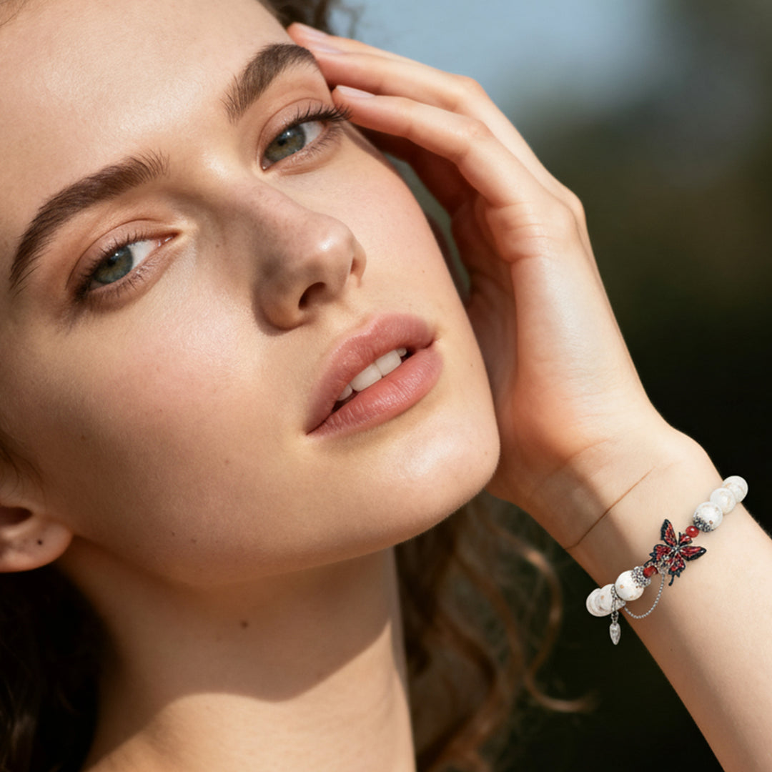 Halloween Gothic Dark Custom Name Bracelet – Personalized Engraved Shell, Crystal & Red Agate Jewelry