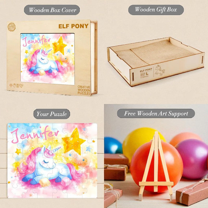 Personalized Sleeping Unicorn Name Puzzle – Custom Wooden Puzzle for Girls