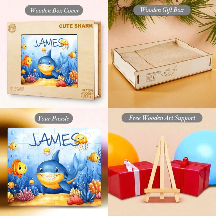 Personalized Shark Name Puzzle – Custom Wooden Jigsaw for Ocean-Loving Toddlers