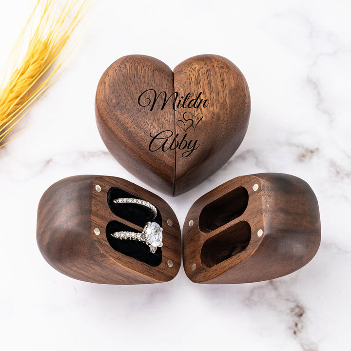 Personalized Wooden Ring Box & Gift Couples With Engraved Birth Flowers On The Back
