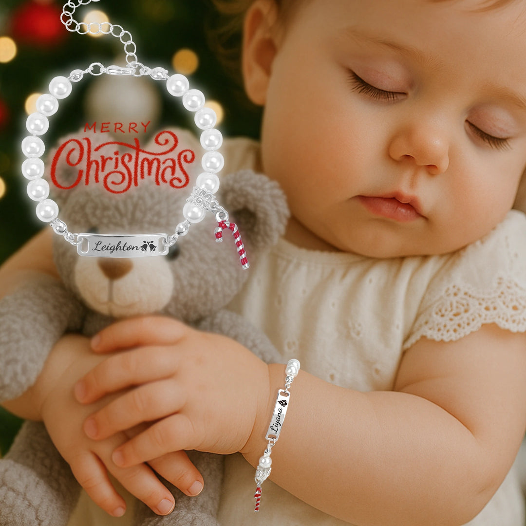 Custom Candy Cane Pearl Bracelet – Adjustable Christmas Gift