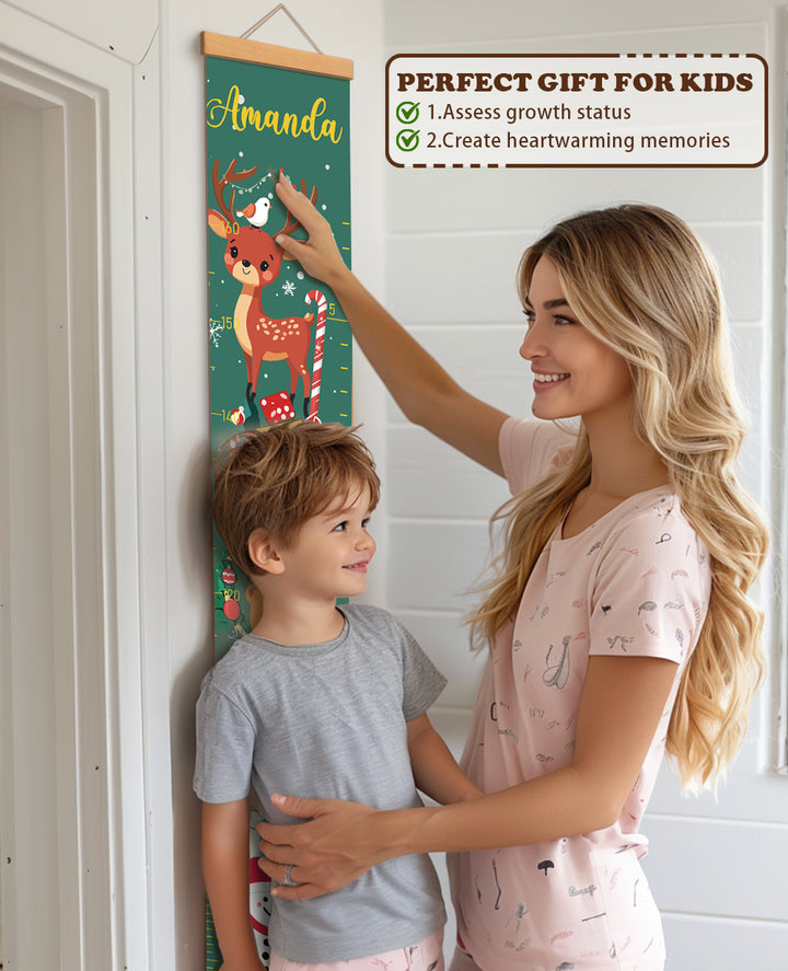 Personalised Christmas Elk Hanging Canvas Height Ruler