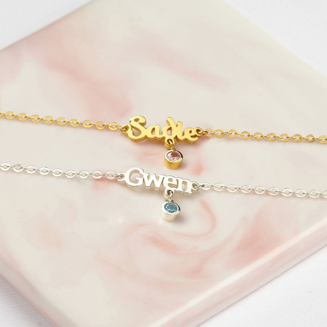 Personalized Baby Girl Name Bracelet With Birthstone