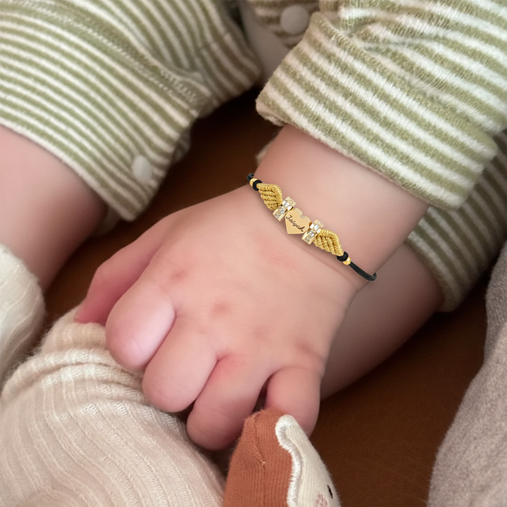 Personalized Angel Wing Parent-Child Bracelet – Custom Handwoven Birth Keepsake