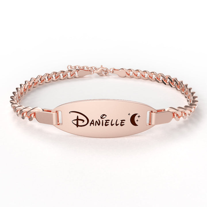 Personalized Oval Name Bracelet – Engravable Baby Keepsake with Birthstone