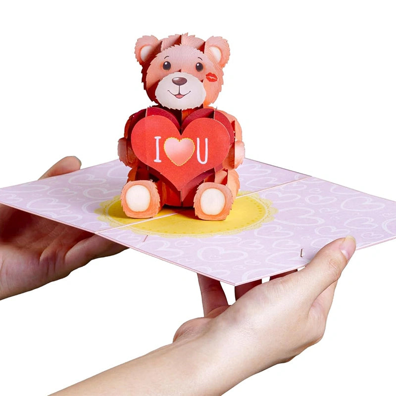 3D Teddy Bear Pop Up Card – Romantic Greeting Card for Valentine’s Day, Birthday, Mother’s Day & Anniversary