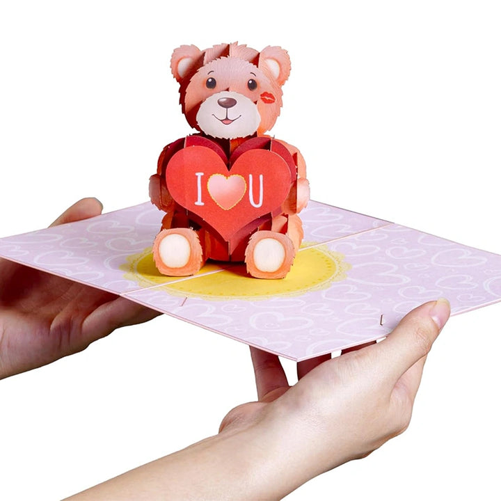 3D Teddy Bear Pop Up Card – Romantic Greeting Card for Valentine’s Day, Birthday, Mother’s Day & Anniversary