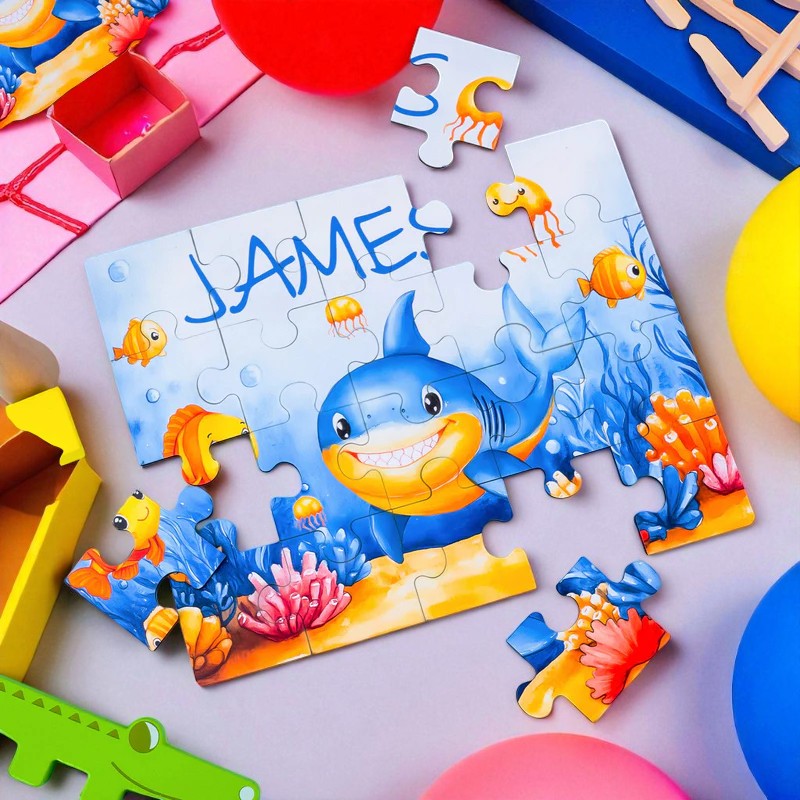 Personalized Shark Name Puzzle – Custom Wooden Jigsaw for Ocean-Loving Toddlers