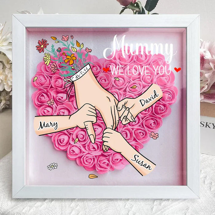Personalized Flower Shadow Box - We Love You Mommy Hand Holding