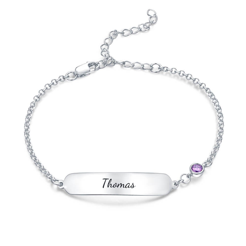 Personalized Engravable Baby Name Bracelet with Birthstone