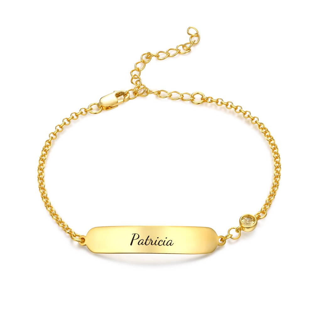 Personalized Engravable Baby Name Bracelet with Birthstone