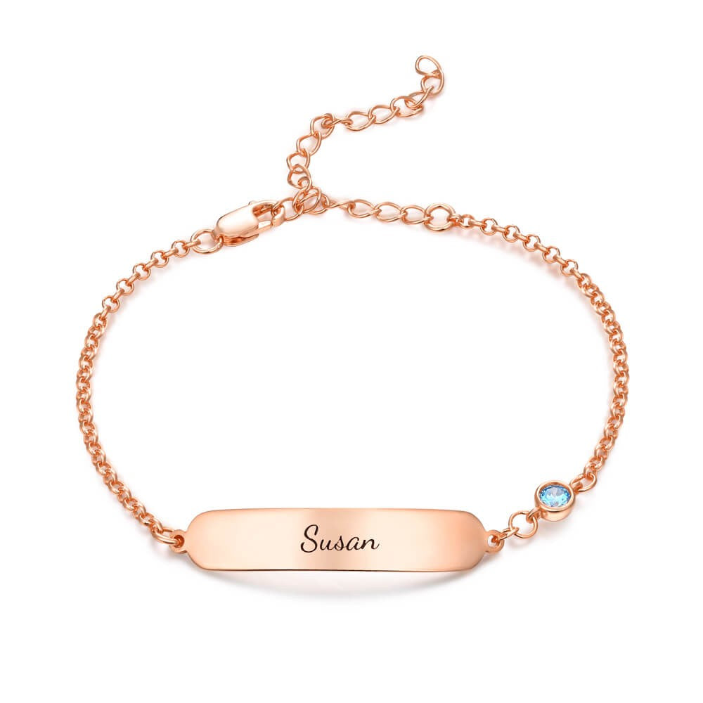 Personalized Engravable Baby Name Bracelet with Birthstone