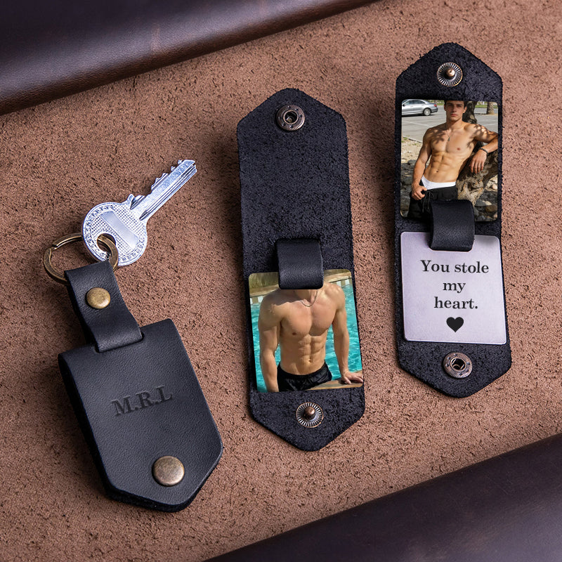 Chaveiro de couro personalizado com foto para homens | Chaveiro personalizado com foto para presentear ele | Chaveiro de couro gravado para namorado, marido, pai