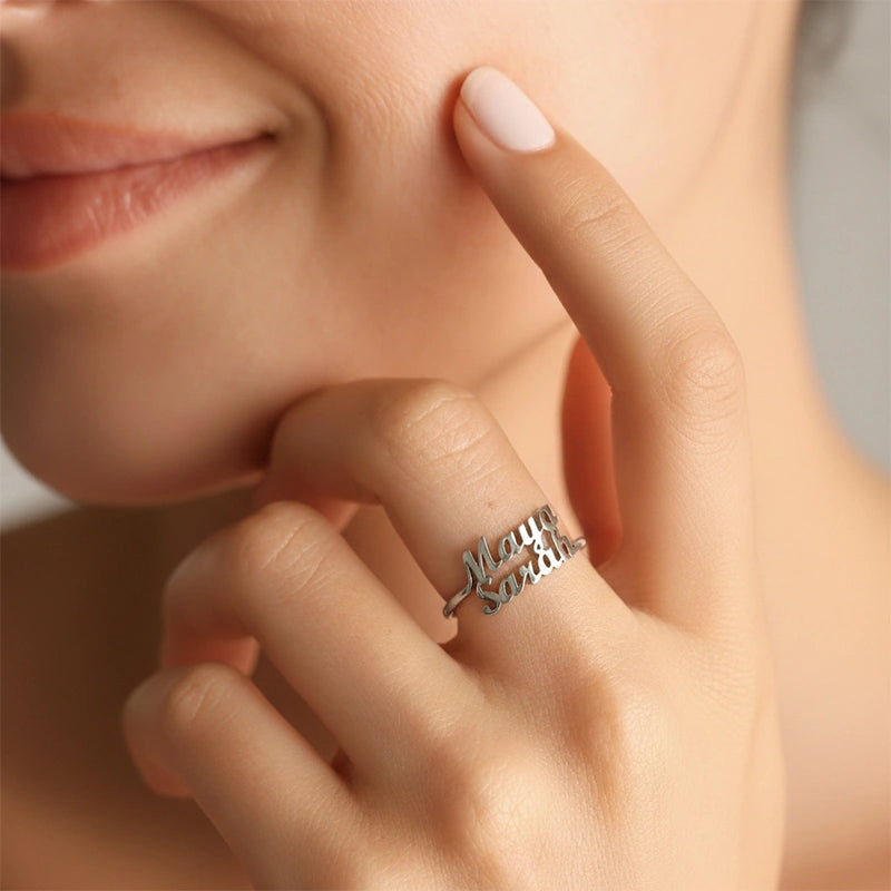 Anel de coração vazado com nome gravado personalizado – Presente personalizado para casais