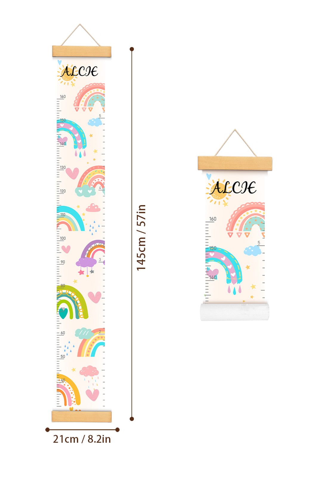 Personalized Rainbow Hanging Canvas Height Ruler