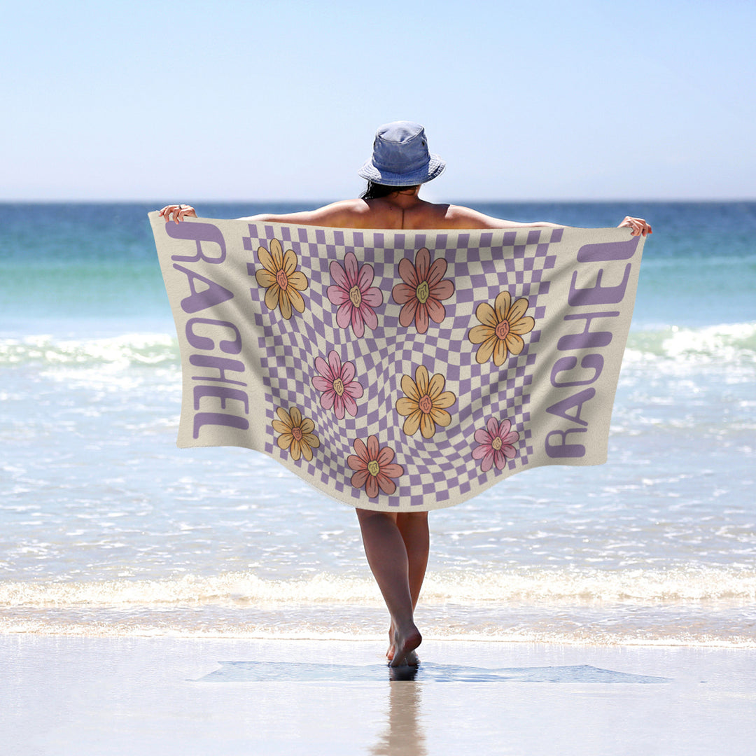 Personalized name quick-drying sand absorbent beach towel flower style