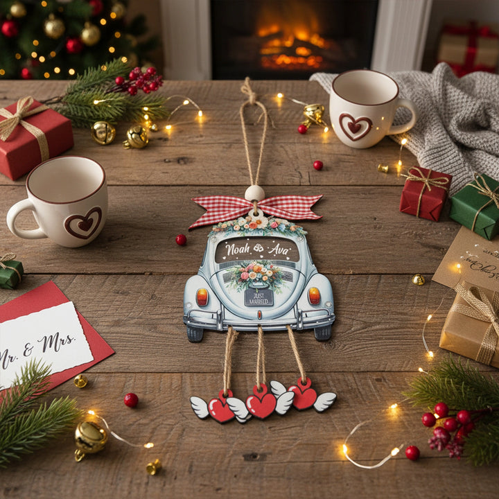 Personalized Just Married 3D Car Ornament | Custom Names & Year