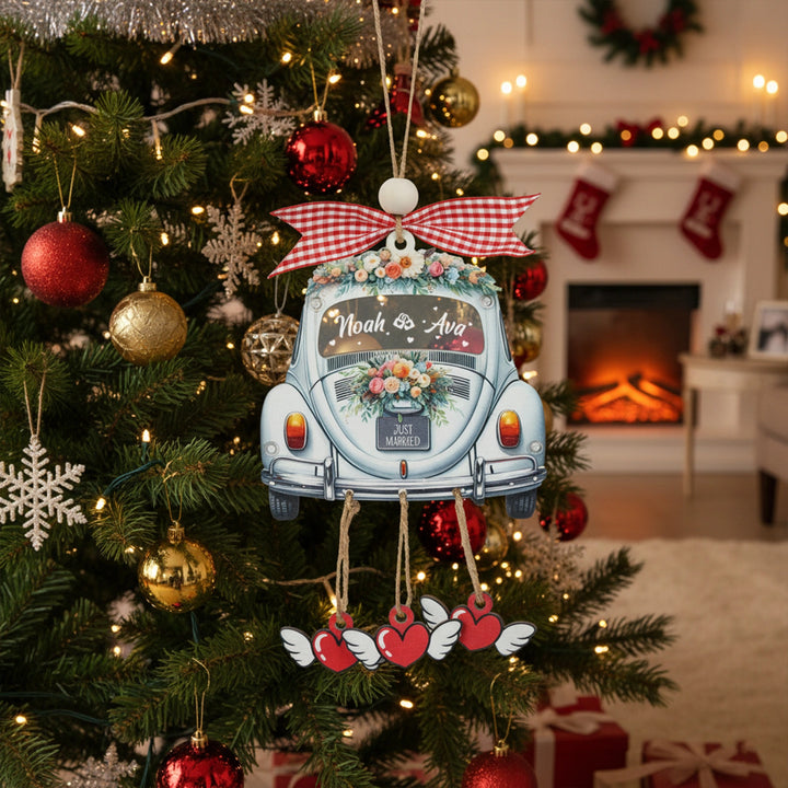 Personalized Just Married 3D Car Ornament | Custom Names & Year