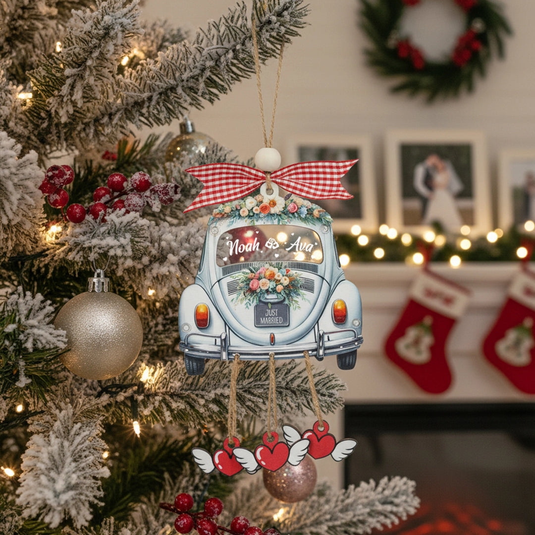 Personalized Just Married 3D Car Ornament | Custom Names & Year