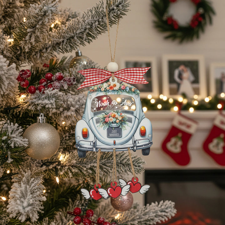 Personalized Just Married 3D Car Ornament | Custom Names & Year