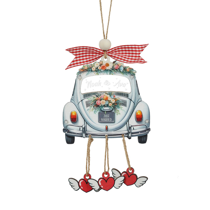 Personalized Just Married 3D Car Ornament | Custom Names & Year