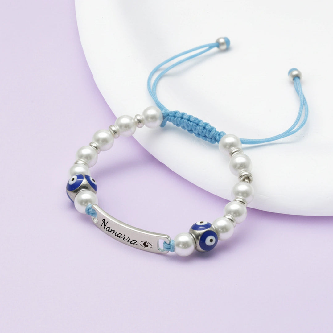 Personalized Evil Eye Baby Bracelet – Custom Handwoven Birth Keepsake for Newborns & Infants