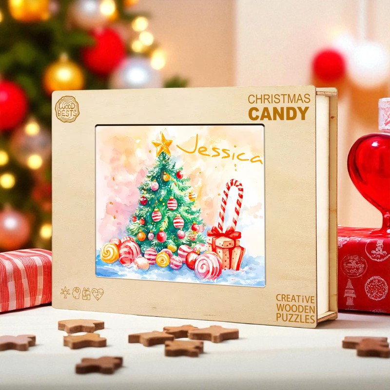 Personalized Christmas Name Puzzle – Holiday Wooden Puzzle Gift for Kids