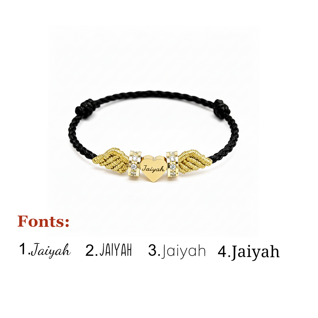 Personalized Angel Wing Parent-Child Bracelet – Custom Handwoven Birth Keepsake