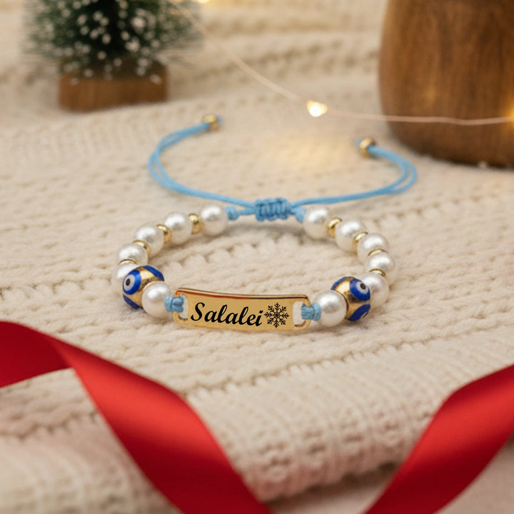 Personalized Evil Eye Baby Bracelet – Custom Handwoven Birth Keepsake for Newborns & Infants